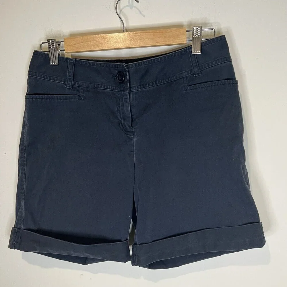 J. jill Shorts Size 4 Black Cotton Stretch Cuffed Flat‎ Front Pockets